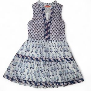 NWT Oliphant Small Tulip Blue Yoke Dress Sleeveless V Neck Summer Spring